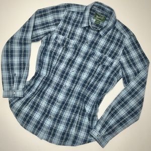 Woolrich Blue Plaid Shirt Sz S Pearl Snap Buttons